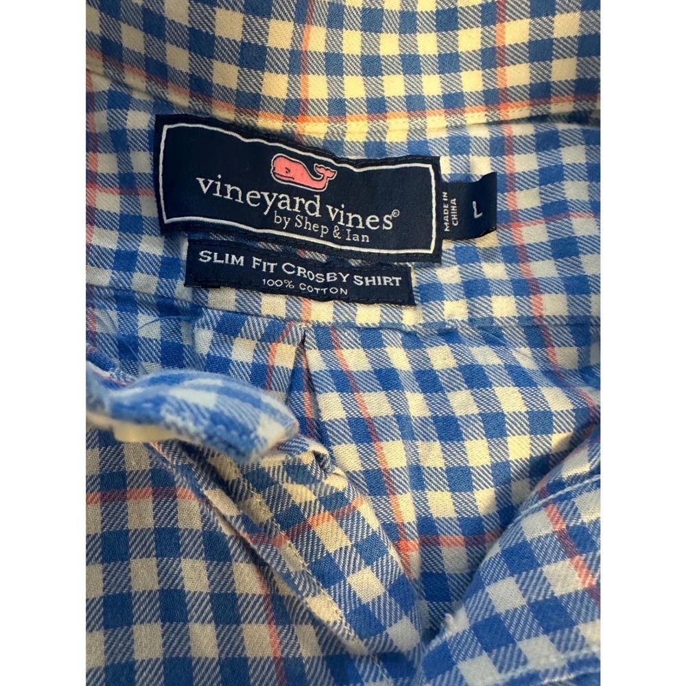 Vineyard Vines Slim Fit Crosby Gingham Button Down‎ Shirt Men Size L Blue Pink - Picture 4 of 7